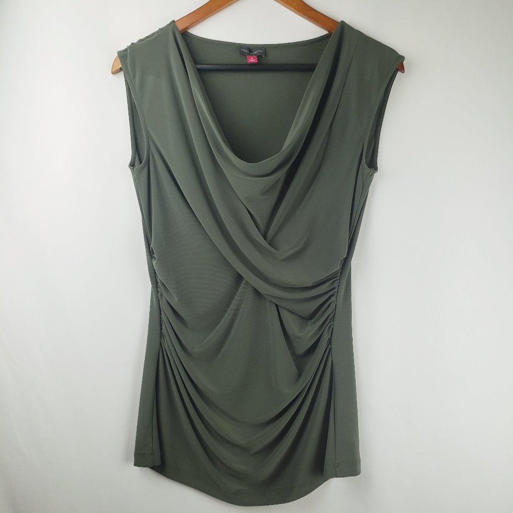 Vince Camuto Olive Green Draped Front Blouse